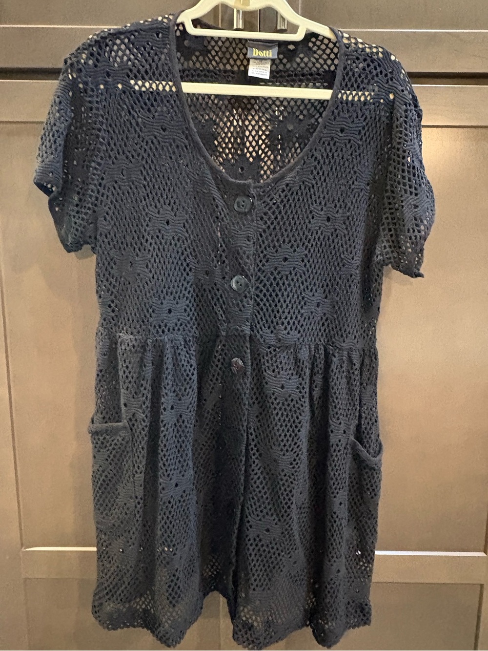 Dotti Black Crochet Short Sleeve Coverup, M